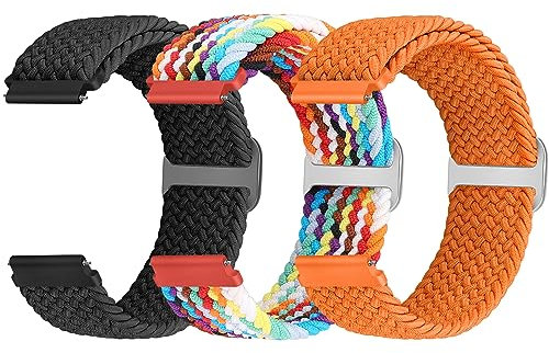 Yunshare Lot de 3 bracelets de montre élastiques tressés Solo Loop en nylon à dégagement rapide pour homme et femme - 18 mm, 19 mm, 20 mm, 22 mm, 24 mm, 20 mm, Nylon, acier inoxydable, Pas de gemme