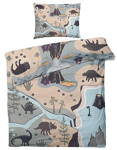 MOBEITI Dino Bettwäsche 155x220, Dinosaurier Wendebettwäsche, Weiche Kuschelige Mikrofaser Bettbezug Set 2teilig, 1 Kissenbezug 80x80, mit Reißverschluss