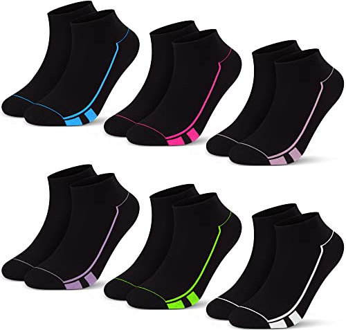 L&K-II 12 paires de Chaussettes Femmes courtes de sport Chaussettes de loisirs Chaussettes Coton printemps été Noir avec barres de Couleur 2158 35 38
