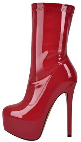 MissHeel Stivaletti con tacco alto, con tacco alto, elasticizzati, laccati, Colore: rosso, 40 EU
