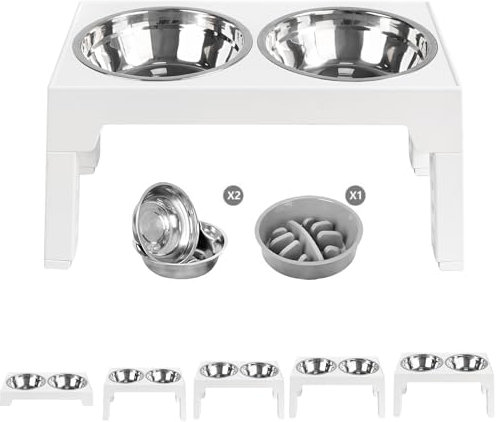 PETCUTE Gamelle Chien Surélevées avec 5 Hauteurs Ajustables, Antidérapant Gamelle pour Chien avec 2 Bols en Acier Inoxydable, Pliable Gamelles pour Chiens,Convient aux Petits, Moyens et Grands Chiens