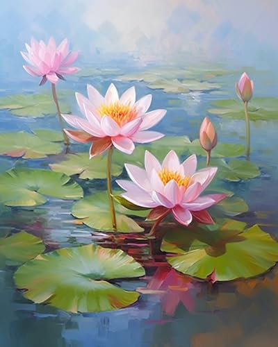 Kreuzstich-Stempel-Set, exquisite Lotusblüten in ruhigem Teich, DIY-Designs, Kreuzstich, einfache Zubehör, Nadelspitze, Stickerei, Geschenk für Heimdekoration, 40,6 x 50,8 cm