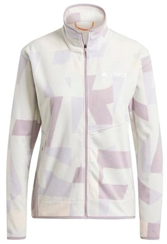 adidas Donna Terrex Multi Printed Full Zip Fleece Jacket, Grey One/Preloved Fig, M