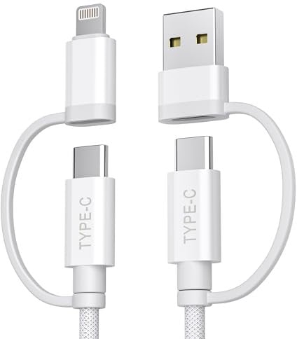 Basesailor Cable USB C Múltiple 3M,4 en 1 Cable Tipo C Carga Rápida con USB A/Lightning Adaptador de Carga Rápido para iPhone 16 15 14 13 Pro Max,iPad,MacBook,Apple iWatch 10 9,MacBook Pro,iPad Air 4