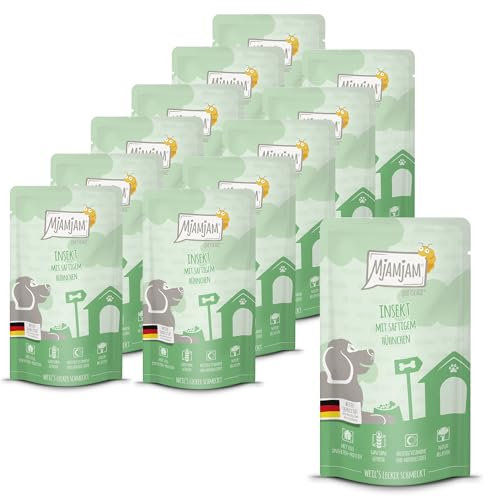 MjAMjAM - Premium Nassfutter für Hunde - Quetschie - Insekt mit saftigem Hühnchen, 12er Pack (12 x 125g), getreidefrei mit extra viel Fleisch