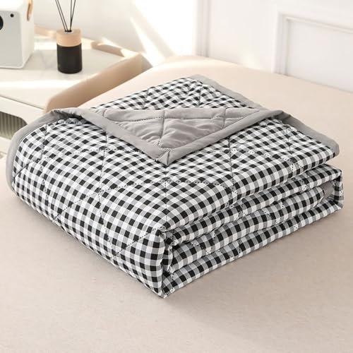 DOTBUY-SHOP Bettüberwurf Steppdecke, Karo Tagesdecke Zweiseitig Leichte Tagesdecken mit Präge Wohndecke aus Gesteppt Bettdecke Bettbezug für Einzelbett Doppelbett (Schwarz,200x230cm)