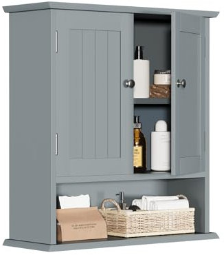 Smuxee Grau Badezimmerkabinett Wandmontage mit 2 Türen & 5 verstellbaren Regalen, Medizinschrank für Engen Raum, Over-The-Toiletten-Schrank für Badezimmer/Waschküche/Küche