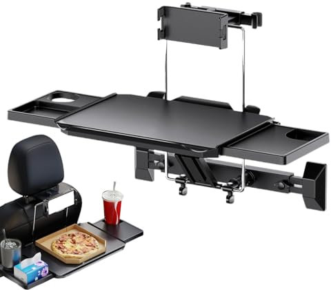Car Back Seat Table - Steering Wheel Seat Tray, Laptop Work Table | Adjustable Passenger Back Seat Work Table, Vehicle Seat Back Organiser Table for Eating, Drinking, Working, Black