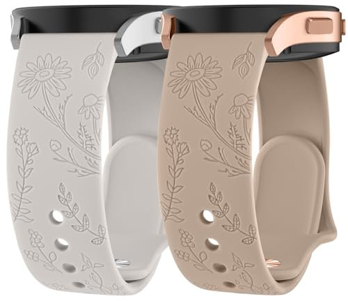 Wanme 2 Piezas Correa 20mm para Amazfit GTS 2 mini/GTS 4 Mini/Amazfit GTS 4/ GTS 3/ GTS 2/ GTS 2e / Amazfit GTR Mini para Mujer, Pulseras de Repuesto de Silicona, Grabado Floral Correa