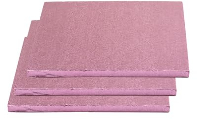 KITCHENDREAM Kuchenplatte Cake-Drum Torten-Platte stabil rechteckig 20x20cm 1,2cm hoch, Cake Board für den Transport von Torten, wiederverwendbar, stabil, rosa