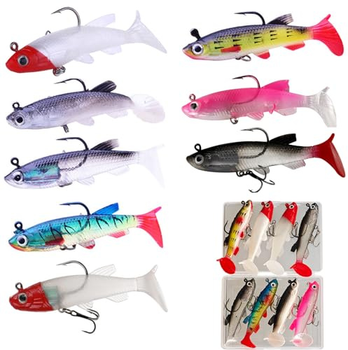 SURALIN 8 Pièces Ensemble D'Appâts de Pêche Pré-Montés avec Pointe en Plomb, Leurre Pecheleurre Peche Carnassier, Appât pour PêChe en Eau Douce et en eau Salée