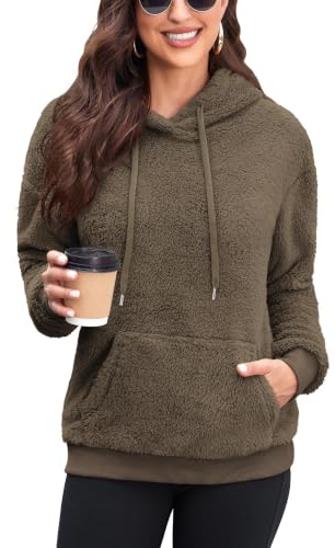 Neineiwu Damen Pullover Teddy Hoodie Fleece Sweatshirt Loose Oberteile | mit Tasche,Kuschelig Warm,Elastisch,Casual,Für Alltag & Reisen,Winter
