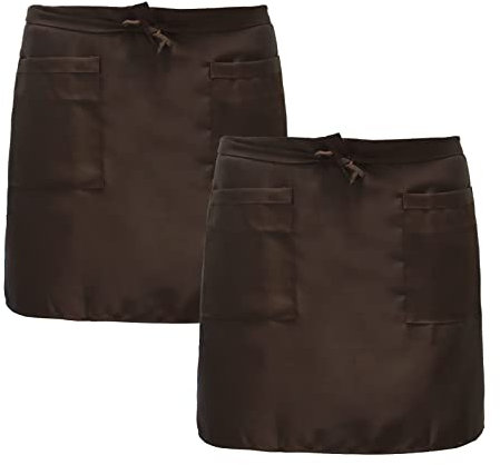Rapidbok 2 Stück Kellnerschürze, Vorbinder Schürzen, Taillenschürze, Servierschürze mit 2 Taschen, Unisex für Kochschürze zum Kochen, Reinigen, Malen, Gärtnern, Bistro, Restaurant (Braun)