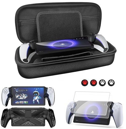 Joollurm Accessories Bundle for PlayStation Portal, Portable Travel Carry Case with Impact Resistant Non-Slip PS Portal Cover Case with Built-in Kickstand, 2 Screen Protector, Joystick Caps- Black