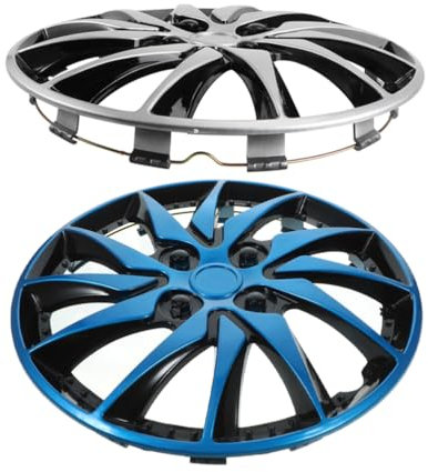 JECOMPRIS Universelle 14-Zoll-Radkappen Radkappen Passend Für Die Meisten Autos Radkappen LKW-SUV-Zubehör (2 Stück Silberfarbener Und Blauer Lack)