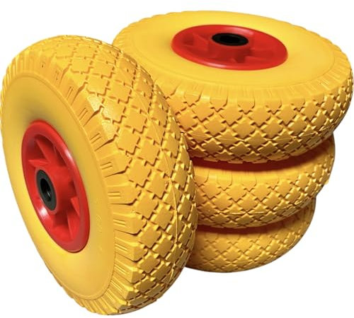 KOVA® 4X Sackkarrenrad Pannensicher PU Vollgummi Ø 260 mm für 2cm Ø Achse 3.00-4 Sackkarren Bollerwagen Rad Ersatzrad Reifen Räder für Sackkarre Vollgummireifen Bollerwagenrad Sackkarrenräder, G/R, W