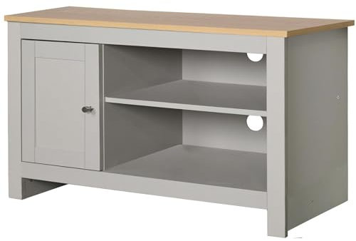 möbelando Lowboard >Helmer< Lowboard Helmer in Grau und Natur, 95 cm breit, 58 cm hoch, 39 cm tief ? mit 2 Fächern, 1 Tür, silbernen Knopfgriffen und matten grauen Füßen, inkl. Aufbauanleitung.