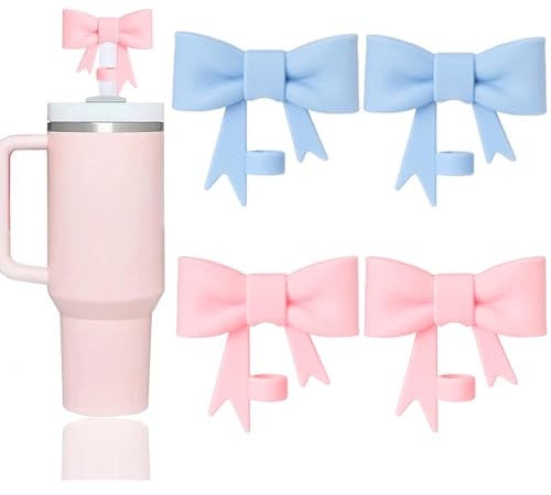 4 PCS Stanley Cup Accessories, Straw Cover, Dust-Proof Straw Caps for Water Bottles, Straw Topper for Straw Accessories, Straw Cover Suitable for Walking and Camping(Pink and Blue)