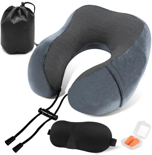ARTREE Cuscino da Viaggio Memory Foam Cuscino Aereo, Cuscino per il Collo Inclusa Maschera per Dormir, Borsa per Trasporto, Cuscino Cervicale da Viaggio ideale per Aereo Auto Ufficio