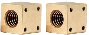 1/2 Stück T4 T6 T8 T10 T12 aus Messing mit Vierkantmutter, Trapezschraube, Schraube mit Trapezgewinde, quadratische Mutter aus Kupfer für 3D-Drucker (2 Stück Square Nut, T10 Pitch2mm Lead2mm)