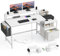 EnHomee Office Desk with Drawers, l Shaped Gaming Desk with Charging Port & Power Outlet, Reversible Corner Desk with Storage, Desks & Workstations with Monitor Shelf, 140x50CM, White