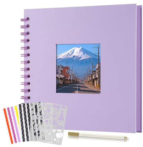 Boic Fotoalbum zum Selbstgestalten 21x21cm, DIY Spiralalbum 40 Seiten Fotoalben Scrapbook mit Fenster, Fotobuch für Baby Valentinstag Geburtstag Weihnachten Geschenk (Lila)