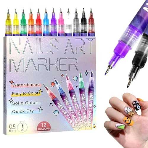 Nagellack Stift Set 12 Farben 2026, 3D DIY Nagelkunststift Schnelltrocknende, Nagelkunststift DIY Linie Nagelkunst Graffiti, Nagellackstifte Nageldesign für Xmas, Weihnachten Zuhause Den Salon (1)