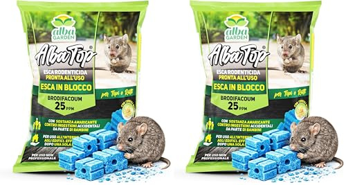Albagarden - Veleno Per Topi Potente - Topicida In Blocchi - Esche Per Topi Utilizzabile Con Trappola E Ultrasuoni - Per Ratti Di Ogni Dimensione -15 Blocchi X 20 Gr (Confezione da 2)