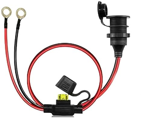 12V/24V Fixed Thread Cigarette Lighter Socket Extension Cable, Waterproof Car Cigarette Lighter Socket, 0.35m Car Cigarettes Lighters Female Sockets to O Ring Terminal Cord Replacement (Black 1 PC)
