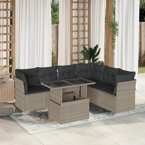 Qnhdfrt 7-TLG. Balkon Gartenmöbel Set aus UV-beständigem PE-Rattan mit höhenverstellbarem Glastisch 100 x 55 cm & abnehmbaren Anthrazit-Kissen für kleine Balkone Terrassen und Loungebereiche