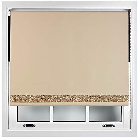 FURNISHED Verdunkelungsrollos mit glitzernder Kante – zuschneidbarer Thermo-UV-Schutzstoff, einfach zu montierende glitzernde Rollo für Fenster, Cappuccino 90W x 165H cm