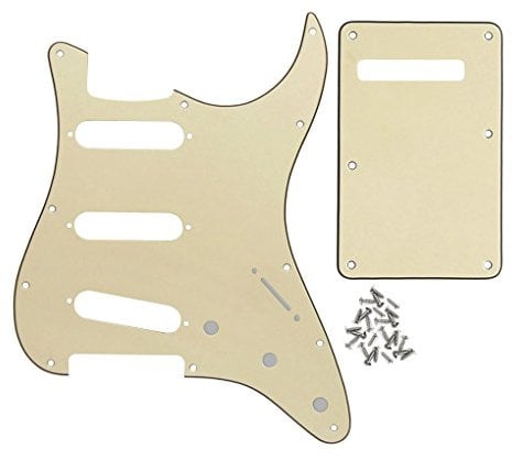 FLEOR Set of 11 Holes SSS Style Pickguard and Tremolo Cavity Cover Back Plate with Screws for US/Mexican Standard ST Guitar Parts,3Ply Cream