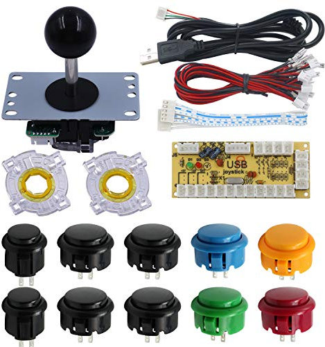 SJJX DIY Arcade Game Button and Joystick Controller Kit for Rapsberry Pi and Windows,5 Pin Joystick and 10 Push Buttons 822a08 mix black
