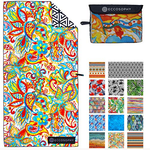 ECCOSOPHY Mikrofaser-Strandtuch, sandfreie Handtücher sind schnell trocknend, leicht, super saugfähig, perfekt für Pool, Reisen, Kreuzfahrt, Camping, Übergröße, XL für Erwachsene (Ibiza)