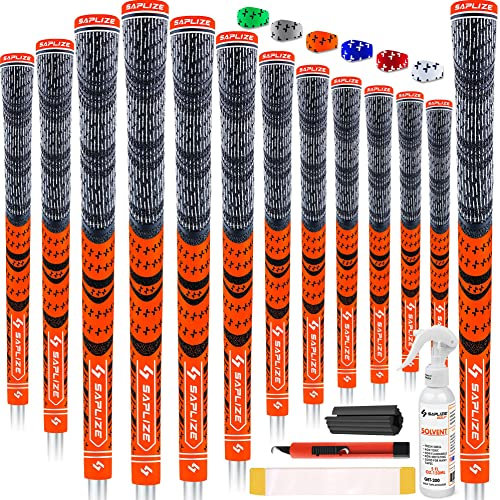 SAPLIZE Golfgriffe 13-teilig mit komplettem Umrüstsatz, Standardgröße, Kordelgummi, Hybrid-Golfschlägergriffe, fluoreszierend orange