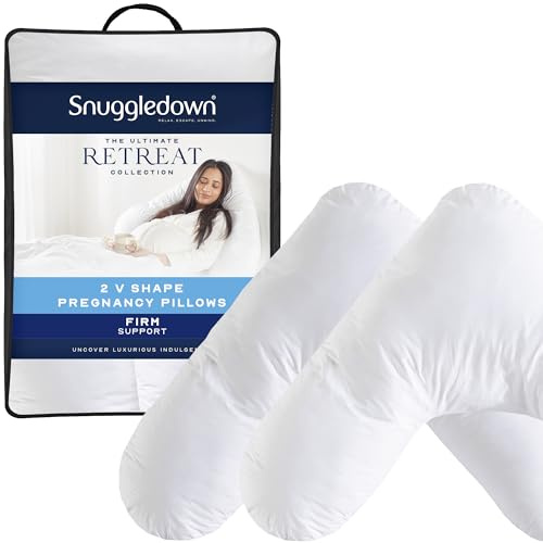 Snuggledown Pregnancy V Shaped Pillows 2 Pack - Luxury Orthopedic Support for Maternity, Reading & Sitting Up in Bed | 100% Cotton, Non-Allergenic, Washable & UK-Made (84 x 35cm)