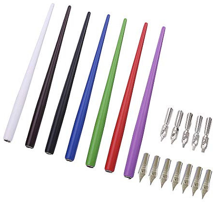 SIPLIV Professional Manga Gothic Pen Dip Pen Calligraphy Drawing Pen Kit, 7 Pen Holders Handles, 12 Nibs (7 Fountain Pen Nib, 5 Flat Nib) - 7 Pcs A