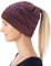 Hatstar Damen Beanie Mütze mit Zopfloch | Strickmütze für Pferdeschwanz | Ponytail Beanie gestrickte Mädchen Wintermütze | weich & warm (meliert türkis-rot-pink-lila)