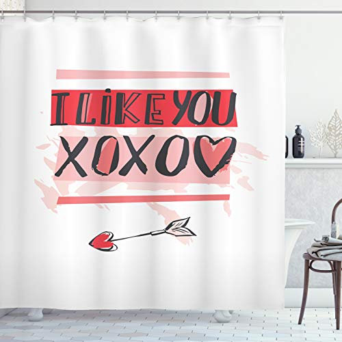 ABAKUHAUS XOXO Duschvorhang, I Like You Brushstrokes, Stoffliches Gewebe Badezimmerdekorationsset mit Haken, 175 x 200 cm, Dunkle Koralle Puder Rosa