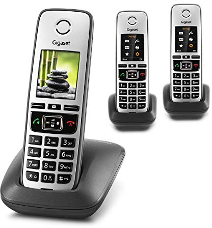 Gigaset Family Trio – 3 schnurlose Telefone mit großem, farbigem Display und hoher Reichweite – anthrazit-grau