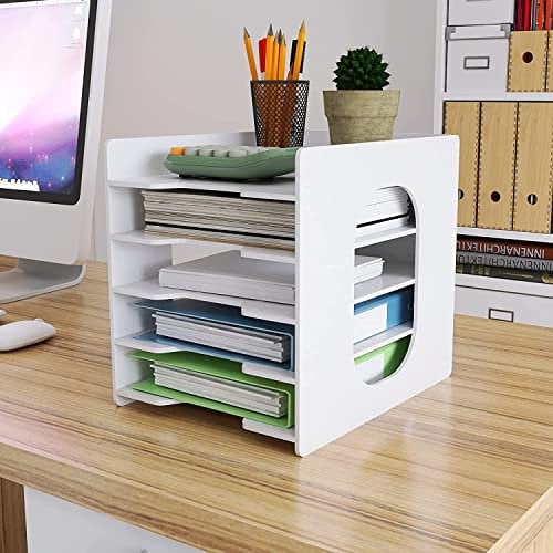 PUNCIA 5-Tier Office Paper Organizer for Desk Desktop File Holder Desk Letter Tray & A4 Paper Holder Document Storage Rack for Home Office School