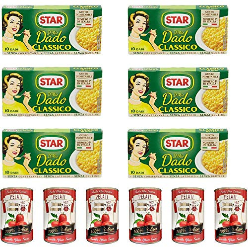 6x Star classico dado brodo Suppenwürfel Brühe klassisch reich an Geschmack 10 pz + Italian Gourmet 100% italienische geschälte Tomaten dosen 6x 400g