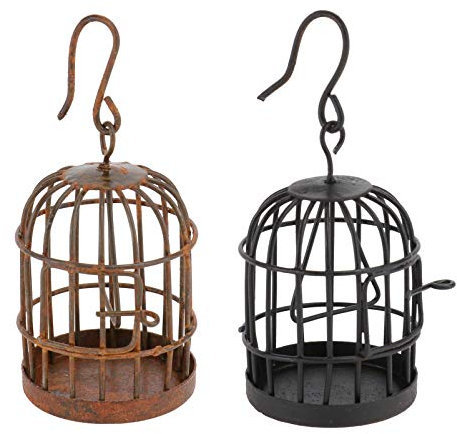 Cabilock 2 Stücke Mini Vogelkäfig Deko Vintage Eisen Kerzenhalter Metall Gartendeko Shabby Chic Deko Miniatur Ornamente Hängende Laterne Feengarten Zubehör für Sukkulenten Blumentopf Dekoration