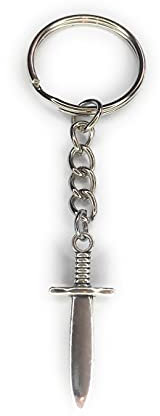 FizzyButton Gifts Dagger Keyring Key Ring with Silver Tone Charm and Silver Tone Keychain