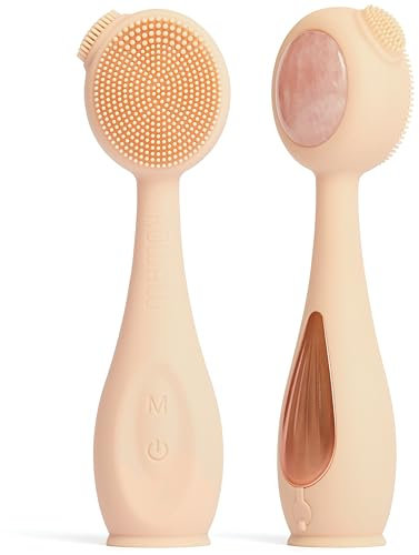 ROWALU JSKIN PRO | Reinigungsbürste Gesicht | Gesichtsreinigungsbürste mit Dual-Action-Technologie - Schallvibrationen für die Tiefenreinigung und wärmende Rosenquarzsteine, die die Haut nähren