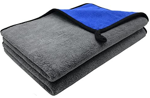 VAIYNWOM 2er Set Mikrofasertücher Autopflege, 60x40cm Microfasertücher 800GSM Super Weich Trockentücher Mikrofaser Handtuch zum Autoreinigung, Trocknen und Polieren, Blau