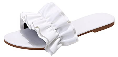 NOAGENJT 2022 Pantofole sandali piatti casual da donna Pantofole aperte in punta di infradito Pantofole da spiaggia estive Scarpe comode per lo shopping casual per le vacanze a piedi (Bianco,38 EU)