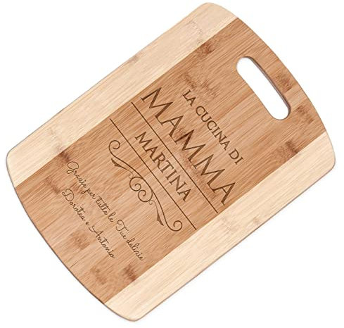 Maverton Tagliere in bambù - incisione personalizzata - eco-friendly - battilardo rettangolare con il manico - dimensioni 35cm x 25cm - pensiero speciale per donna - cucina di mamma