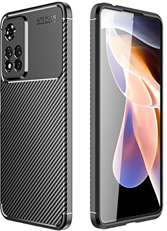 PEIYE Hülle für Xiaomi Redmi Note 11 Pro Plus 5G (Pro+)/ Poco X4 NFC, TPU Silikon Schutzhülle Mit Kohlefaser-Textur -Schwarz
