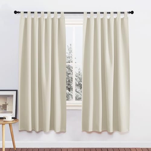 PONY DANCE Kinderzimmer Vorhänge Hellbeige - Thermovorhang Kälteschutz Blickdichte Gardinen mit Schlaufen Verdunklungsvorhänge Wohnzimmer Schlaufenschal 2er Set H 175 x B 140 cm